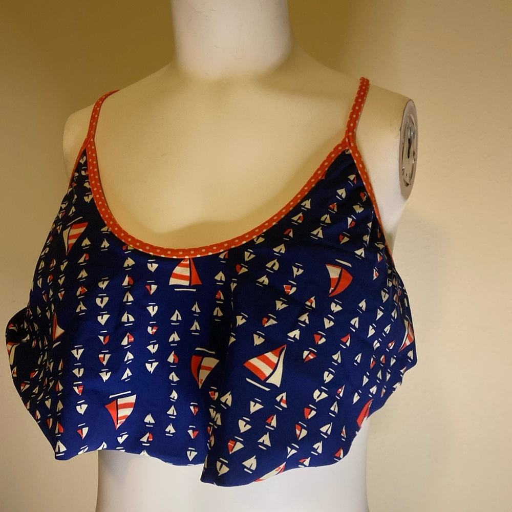 Sperry Blue Swim Top with Red Polka Dot Trim Sz L (G5)